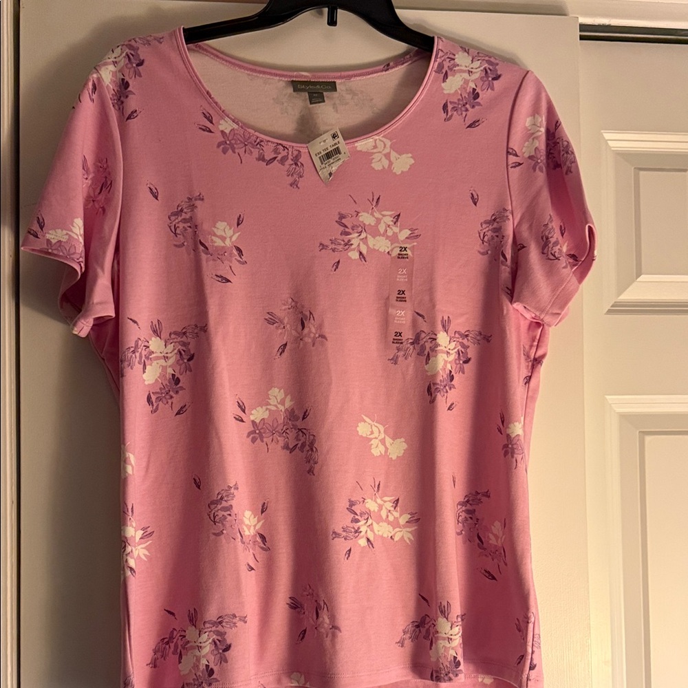 Style & Co. Pink Floral Short Sleeve Tee